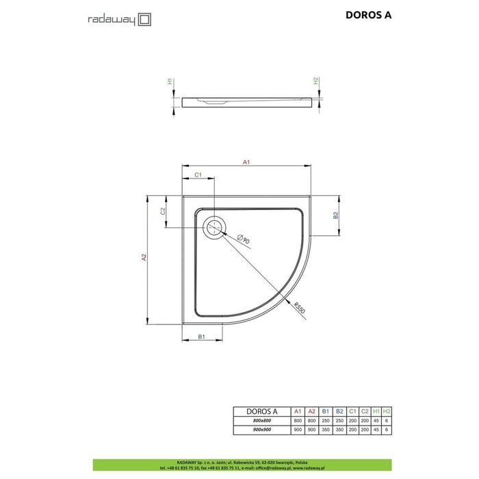 Душовий піддон Doros A 80x80 см, RADAWAY