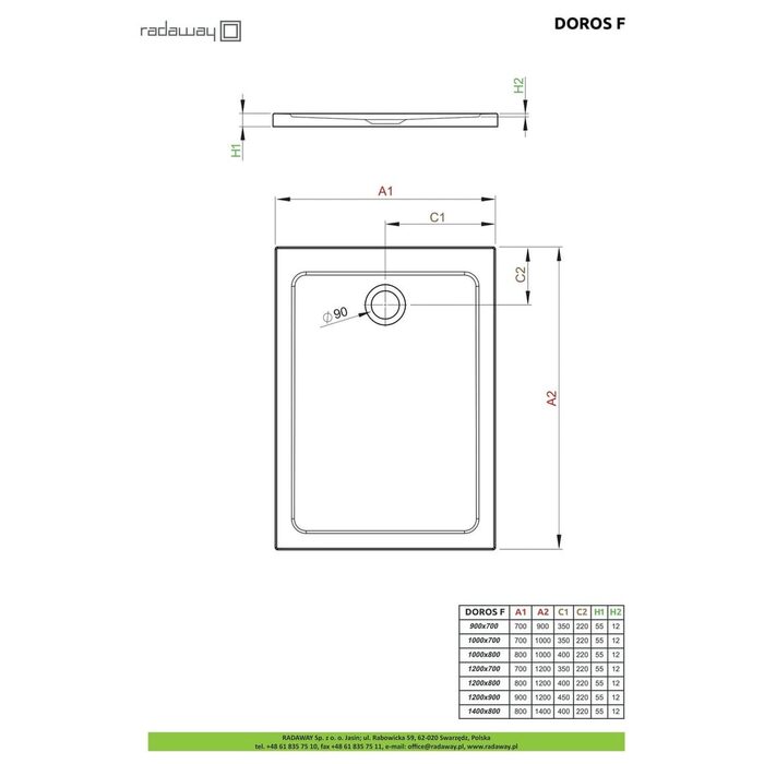 Душовий піддон Doros F 100x70 см, RADAWAY
