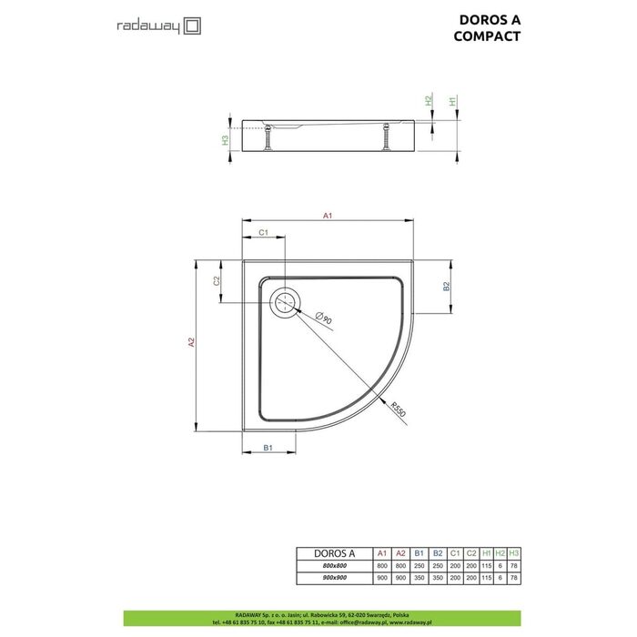 Душовий піддон Doros A Compact 90x90 см, RADAWAY