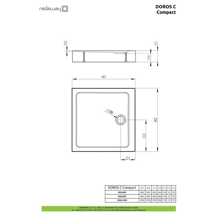 Душовий піддон Doros C Compact 100x100 см, RADAWAY