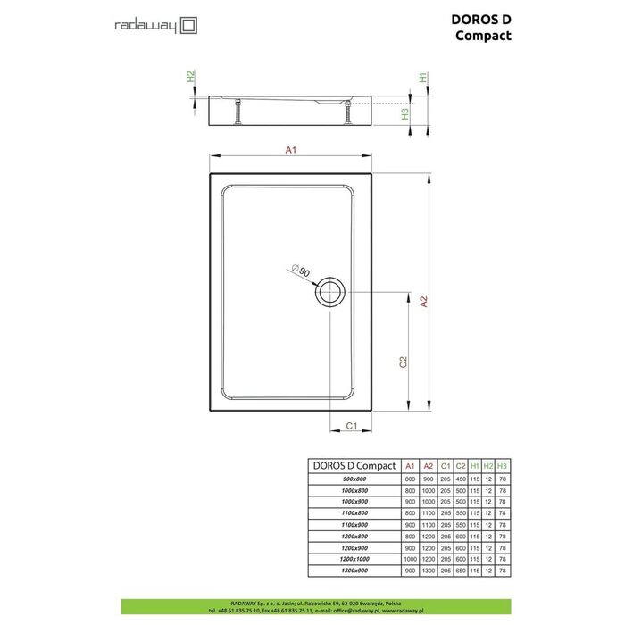 Душовий піддон Doros D Compact 100x90 см, RADAWAY