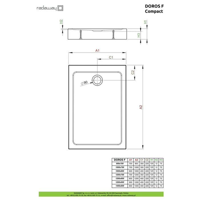 Душовий піддон Doros F Compact 100x80 см, RADAWAY