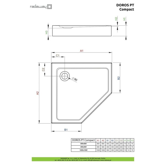 Душовий піддон Doros PT Compact 90x90 см, RADAWAY