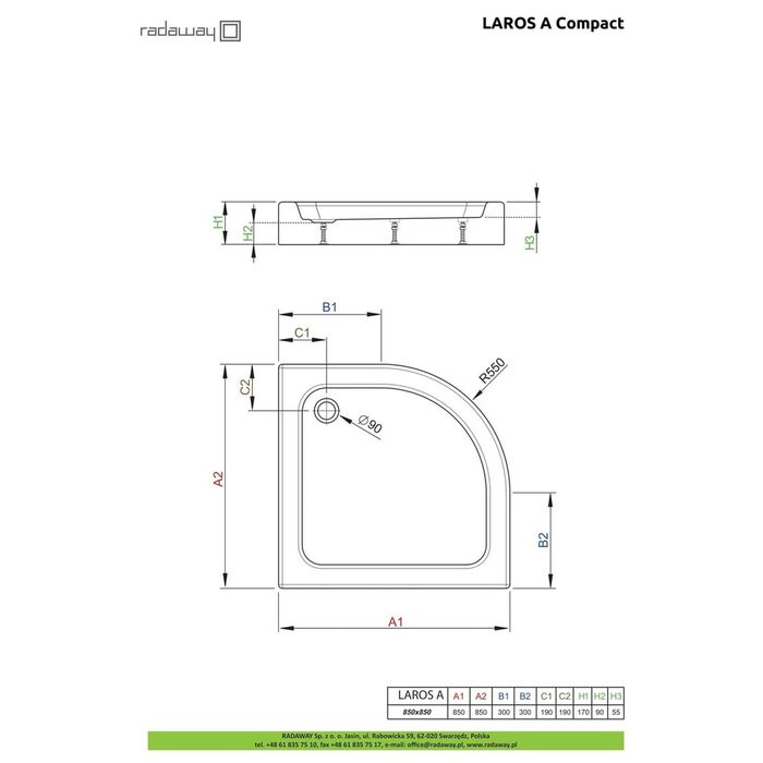 Душовий піддон Laros A Compact 85x85 см, RADAWAY