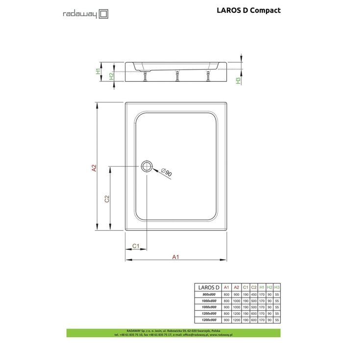 Душовий піддон Laros D Compact 100x80 см, RADAWAY