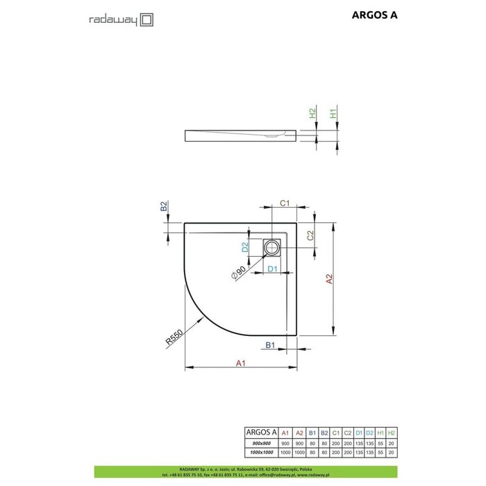 Душовий піддон Argos A 100x100 см, RADAWAY