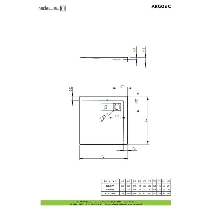 Душовий піддон Argos C 100x100 см, RADAWAY