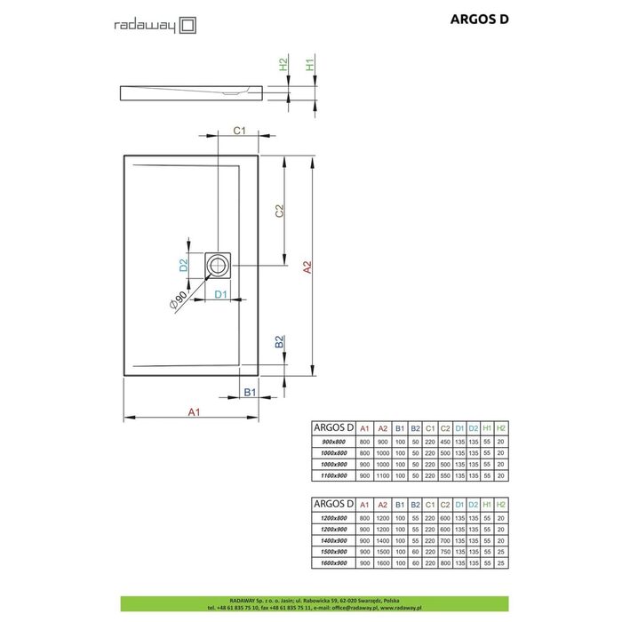 Душовий піддон Argos D 160x90 см, RADAWAY