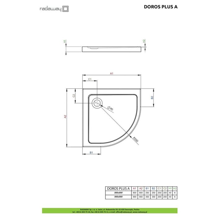 Душовий піддон Doros Plus A 80x80 см, RADAWAY