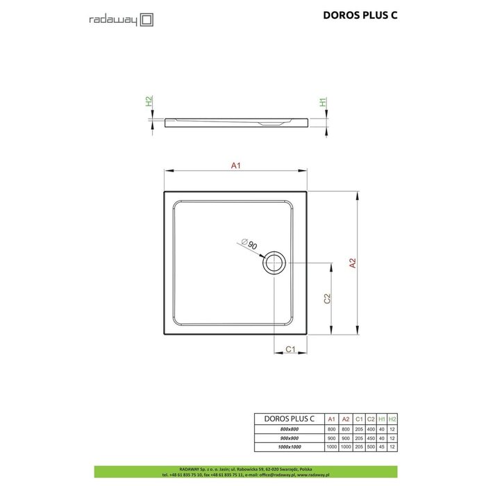 Душовий піддон Doros Plus C 100x100 см, RADAWAY