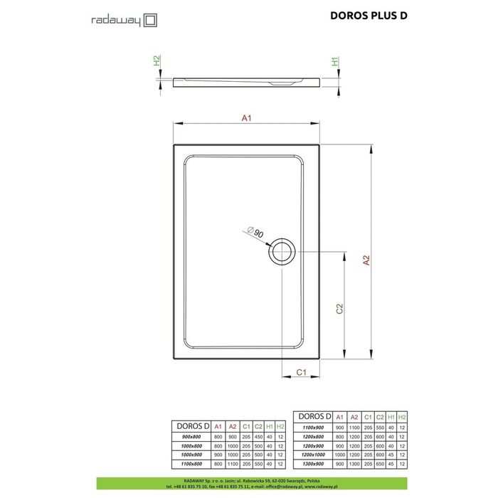 Душовий піддон Doros Plus D 100x90 см, RADAWAY