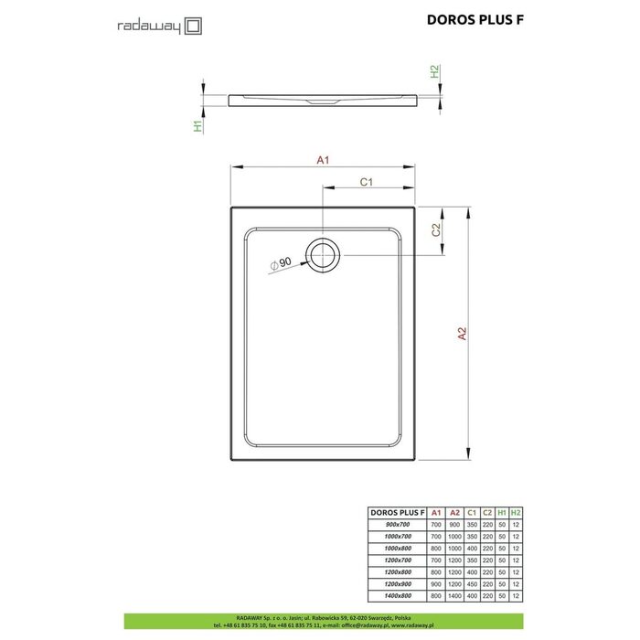 Душовий піддон Doros Plus F 100x70 см, RADAWAY