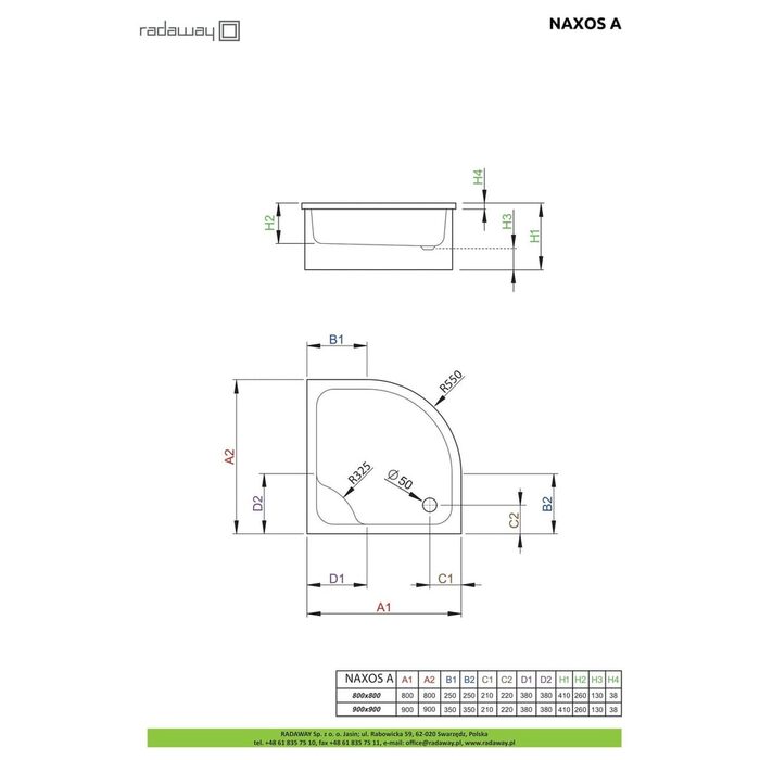 Душовий піддон Naxos A 80x80 см, RADAWAY