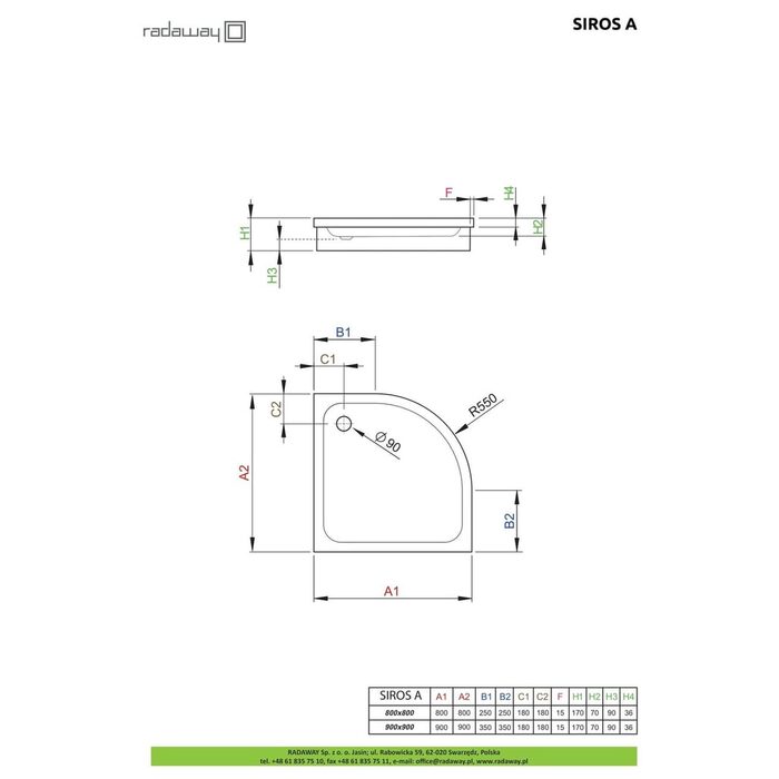 Душовий піддон Siros A 80x80 см, RADAWAY