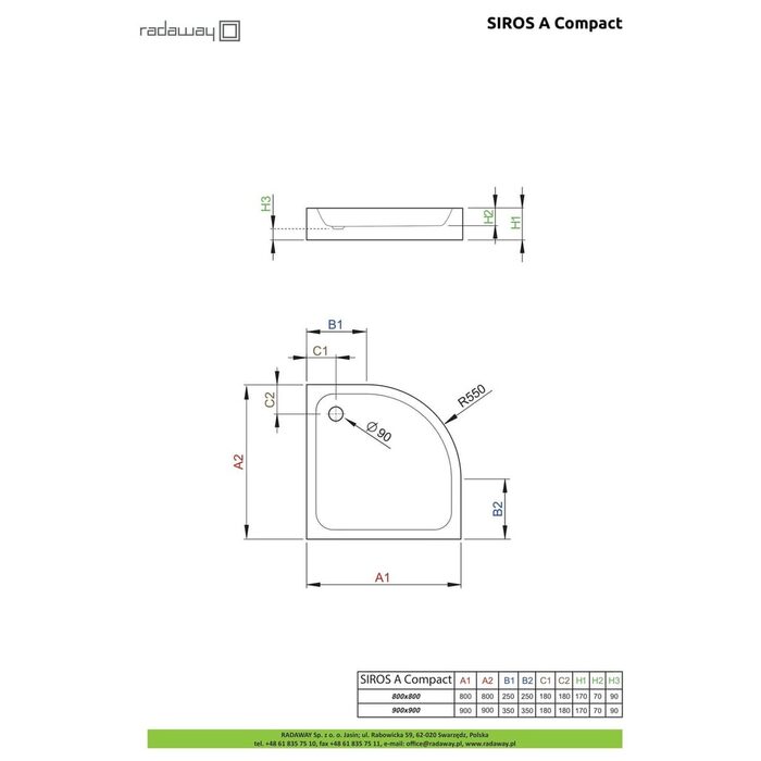Душовий піддон Siros A Compact 80x80 см, RADAWAY