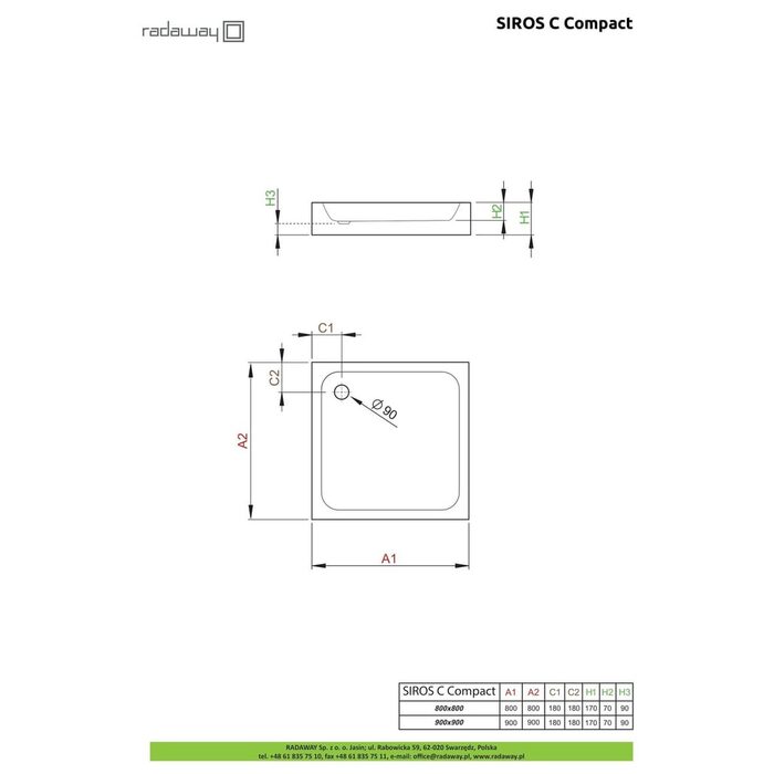 Душовий піддон Siros C Compact 90x90 см, RADAWAY