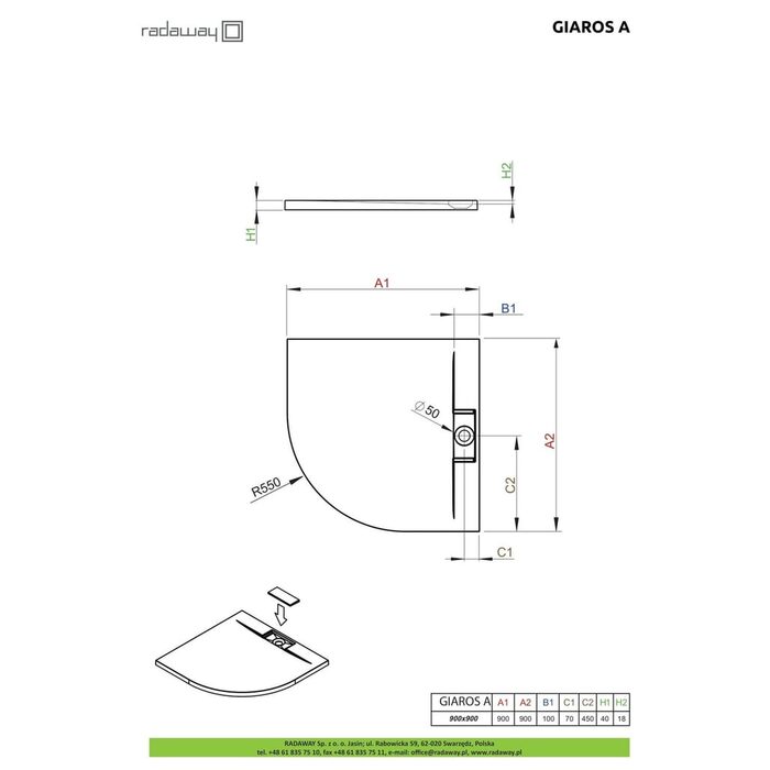 Душовий піддон Giaros A 90x90 см, RADAWAY