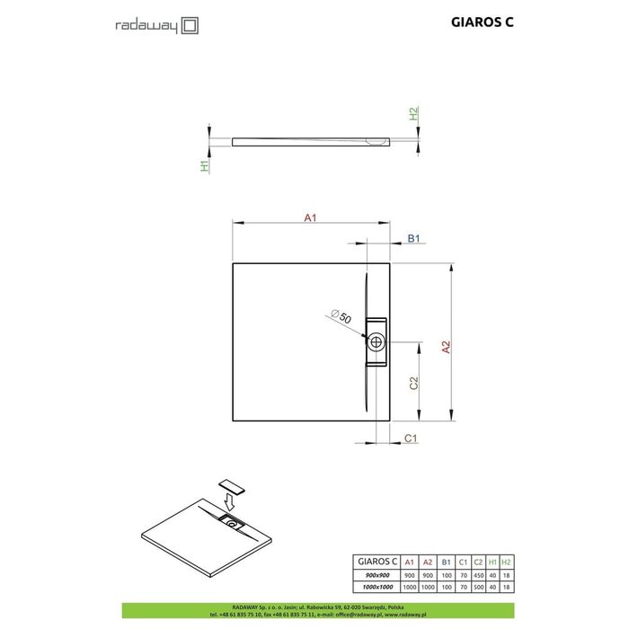 Душовий піддон Giaros C 90x90 см, RADAWAY