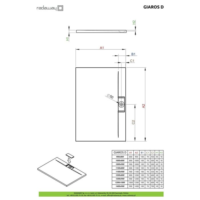 Душовий піддон Giaros D 120x100 см, RADAWAY
