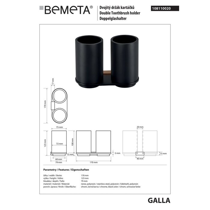 Стакан з подвійним тримачем Galla (108110020), Bemeta