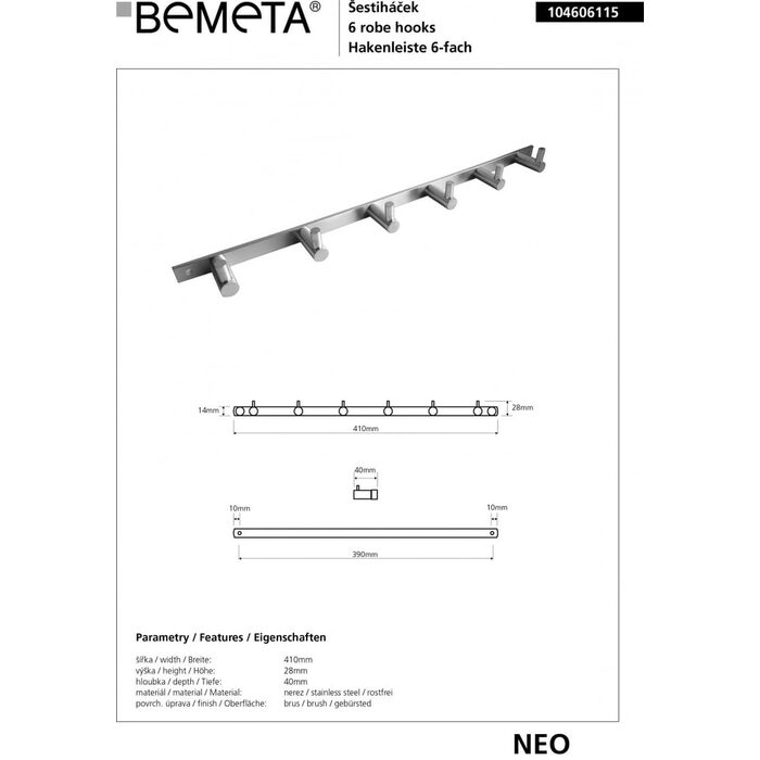 Планка з гачками Neo (104606115), Bemeta