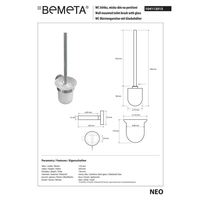 Туалетна щітка з тримачем Neo (104113015), Bemeta