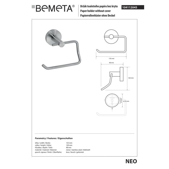 104112045 NEO Тримач туалетного паперу Bemeta Чехія
