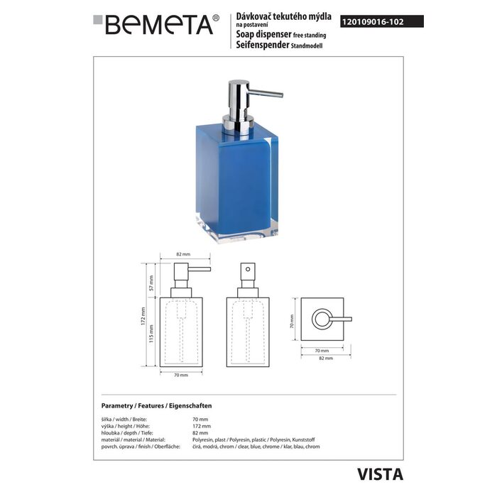 Дозатор для рідкого мила Vista (120109016-102), Bemeta