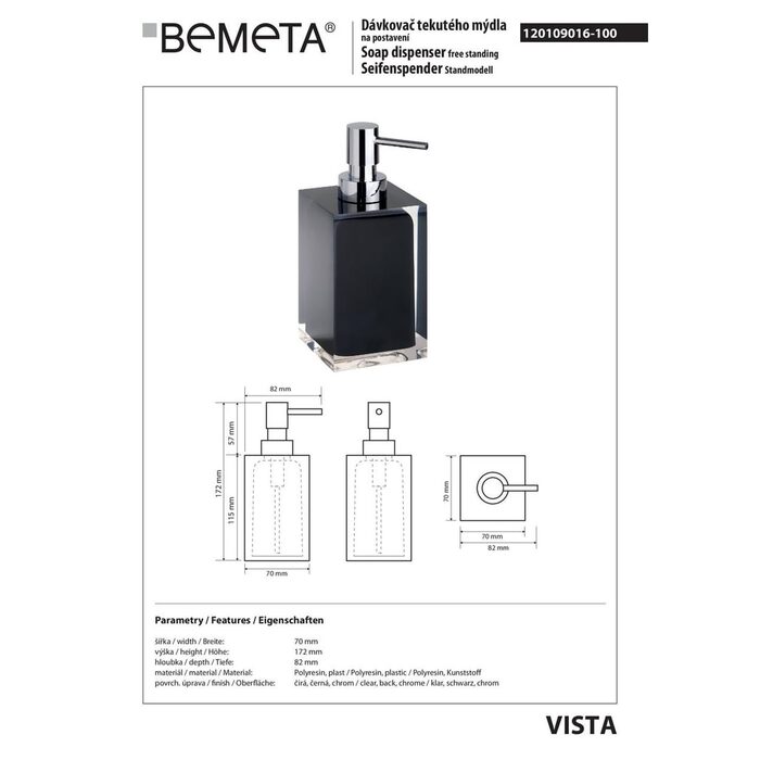 Дозатор для рідкого мила Vista (120109016-100), Bemeta