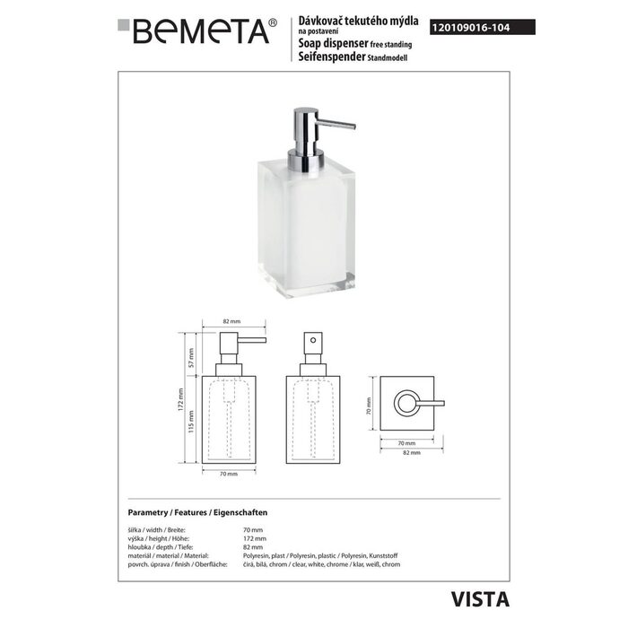 Дозатор для рідкого мила Vista (120109016-104), Bemeta