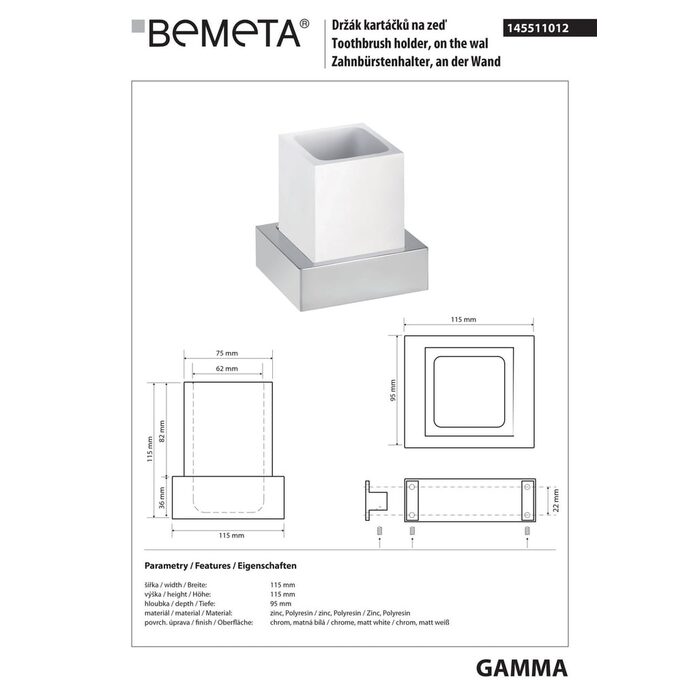 Стакан з тримачем Gamma (145511012), Bemeta