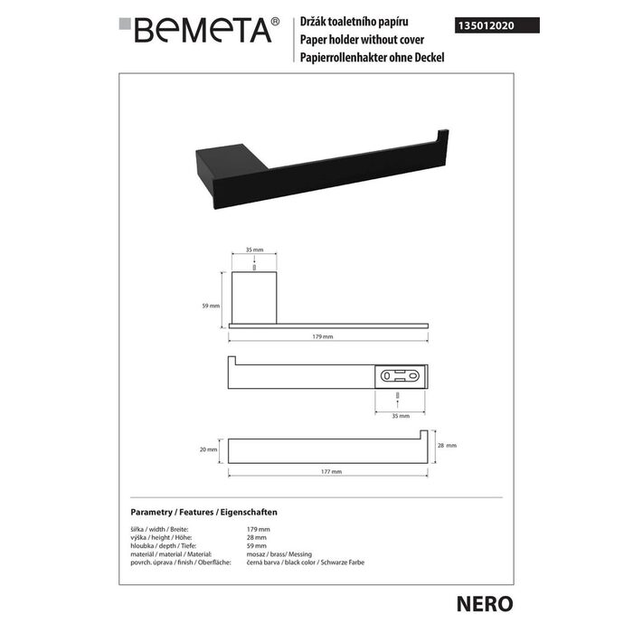 Тримач для туалетного паперу Nero (135012020), Bemeta