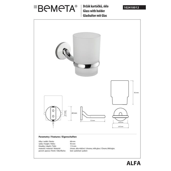 Стакан з тримачем Alfa (102410012), Bemeta