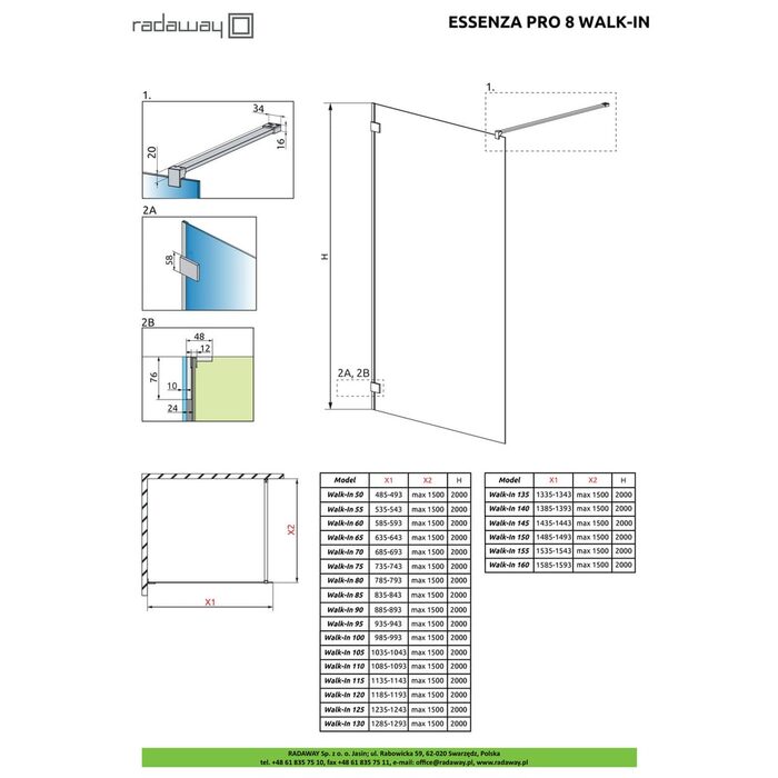 Душова стінка Essenza Pro 8 Gold Walk-in 130, RADAWAY