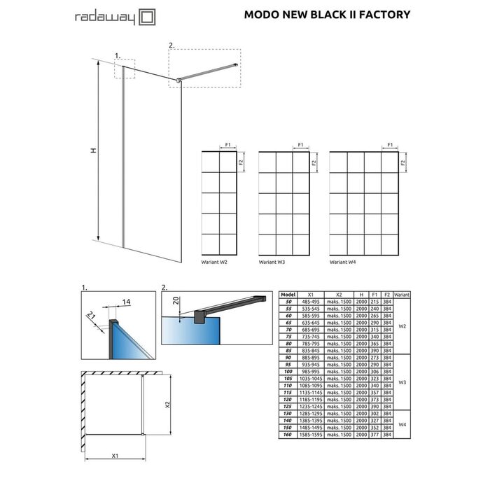 Душова стінка Modo New Black II 140 Factory RADAWAY