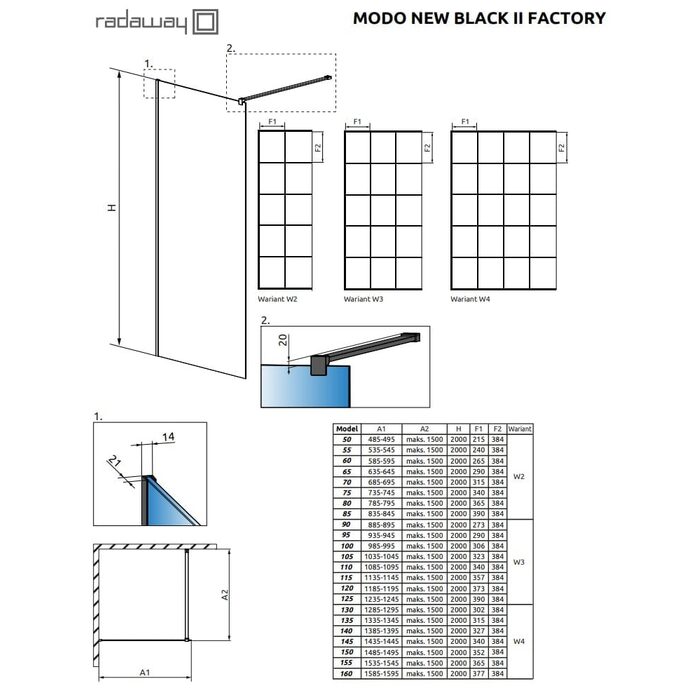 Душова стінка Modo New Black II 150 Factory RADAWAY
