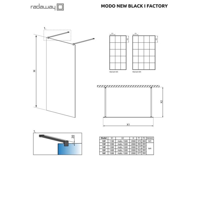 Душова стінка Modo New Black I 160 Factory RADAWAY
