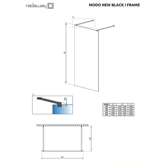 Душова стінка Modo New Black I 140 Frame RADAWAY