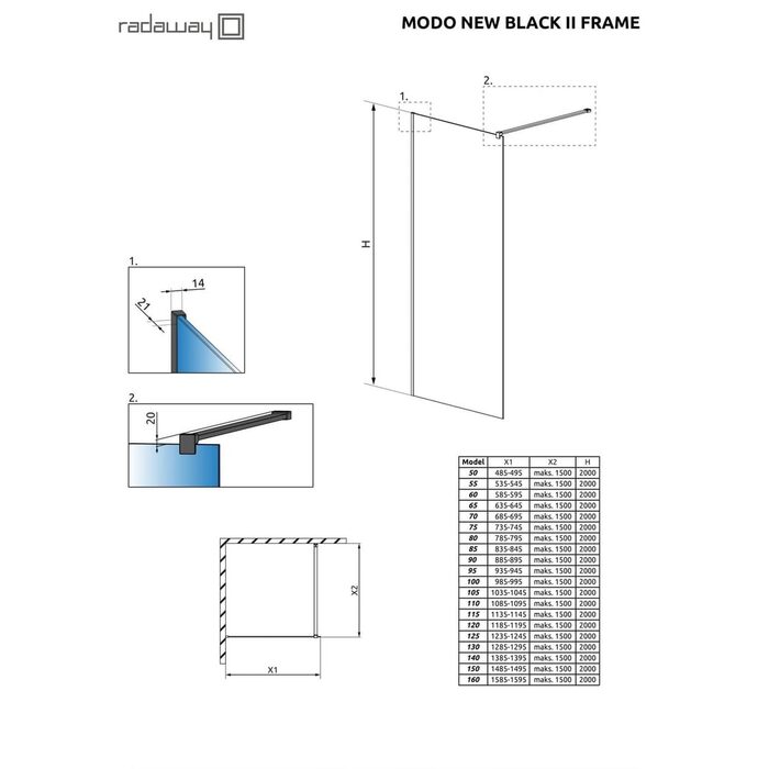 Душова стінка Modo New Black II 150 Frame RADAWAY