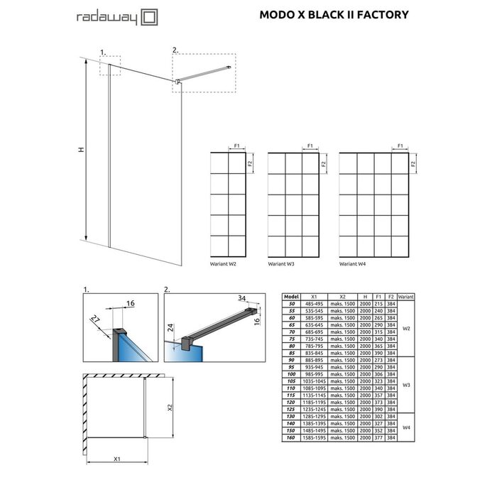 Душова стінка Modo X Black II 150 Factory RADAWAY