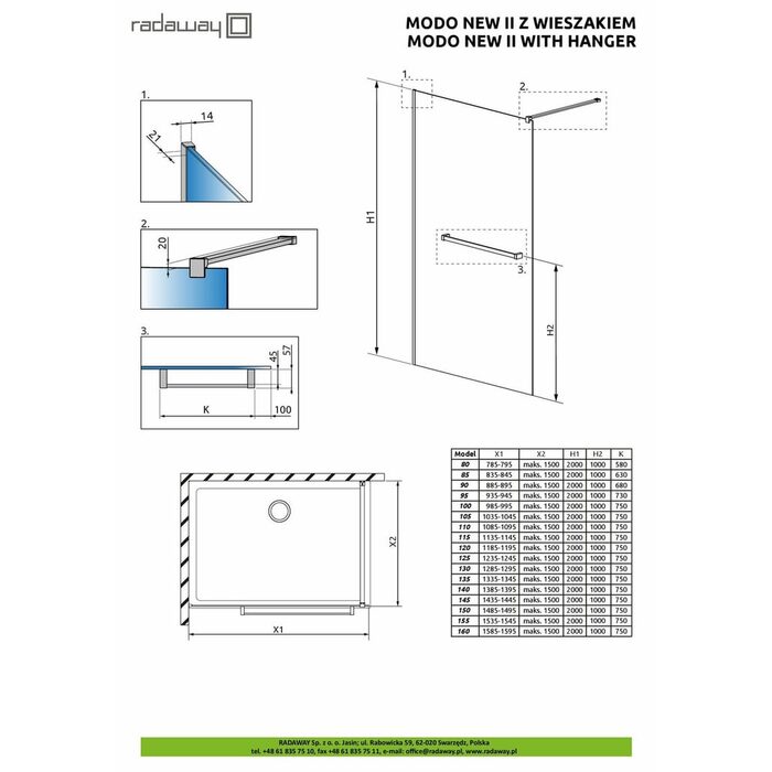Душова стінка з рушникотримачем Modo New II 115 RADAWAY