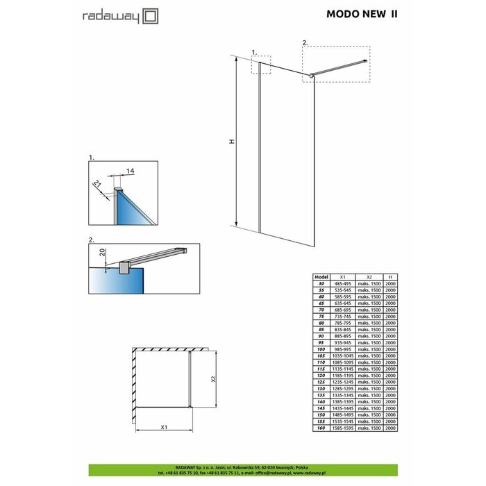 Душова стінка Modo New Gold II 145 RADAWAY