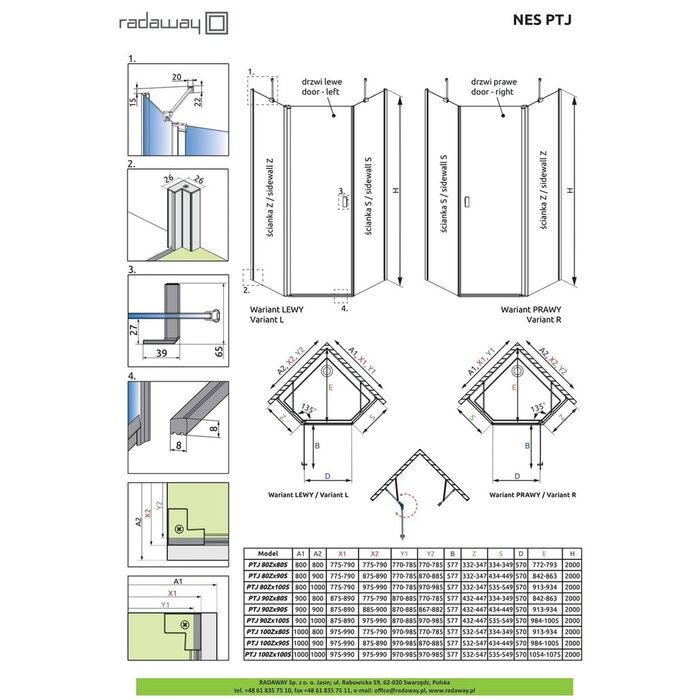 Комплект бокових стінок NES PTJ 80 Z x 100 S RADAWAY