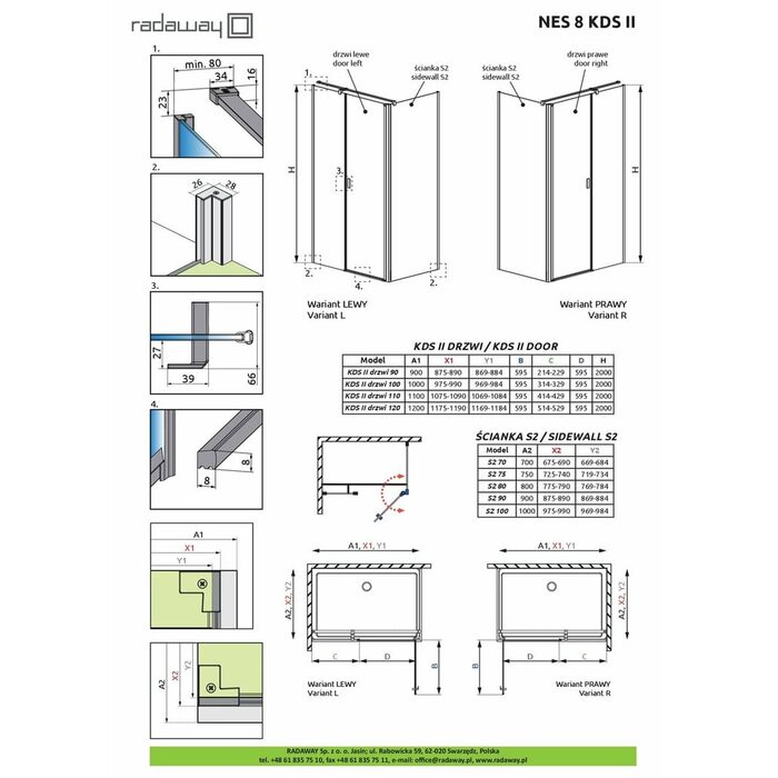 Душові двері NES 8 Black KDS II 120 L RADAWAY