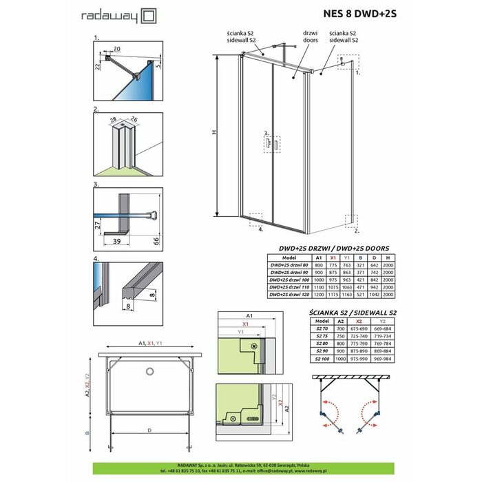 Душові двері NES 8 DWD+2S 100 RADAWAY