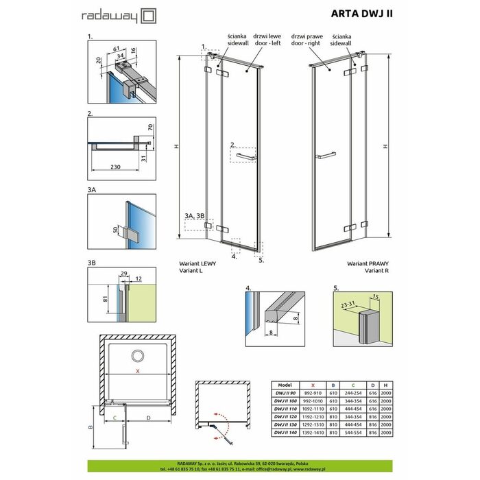 Душові двері Arta G DWJ II 628 R RADAWAY