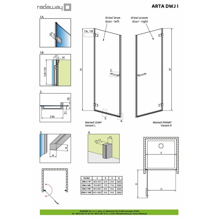 Душові двері Arta DWJ I 70 L RADAWAY