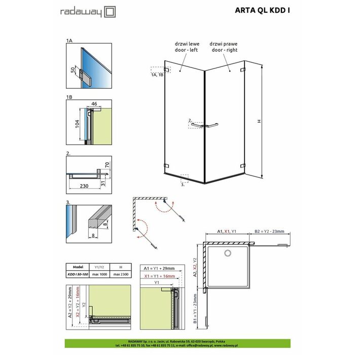 Душові двері Arta QL KDD I 50-100 R RADAWAY