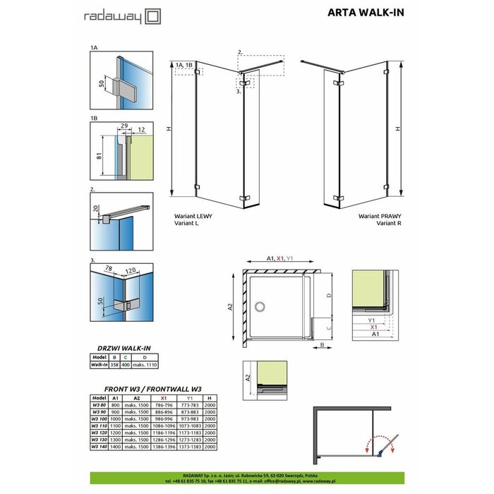 Бокова стінка Arta Walk-In 40 L RADAWAY