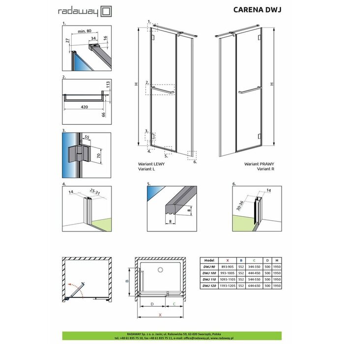 Душові двері Carena DWJ 90 R RADAWAY